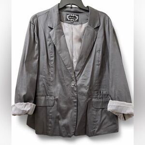 Grey lined women’s blazer, size 3XL